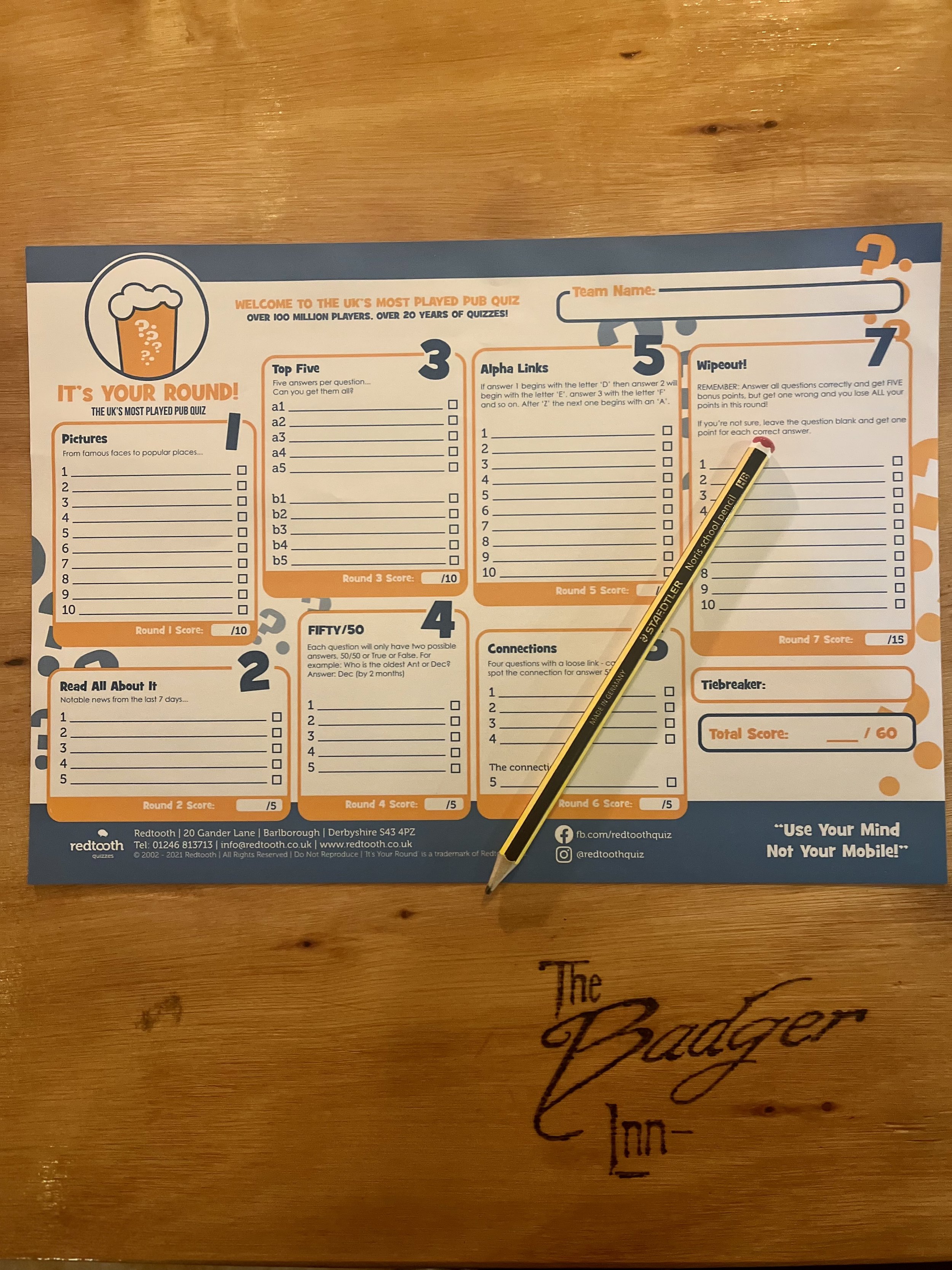 Quiz night at The Badger Inn